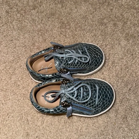 Giuseppe Zanotti Kid's Metallic Embossed Leather Low-Top Sneakers